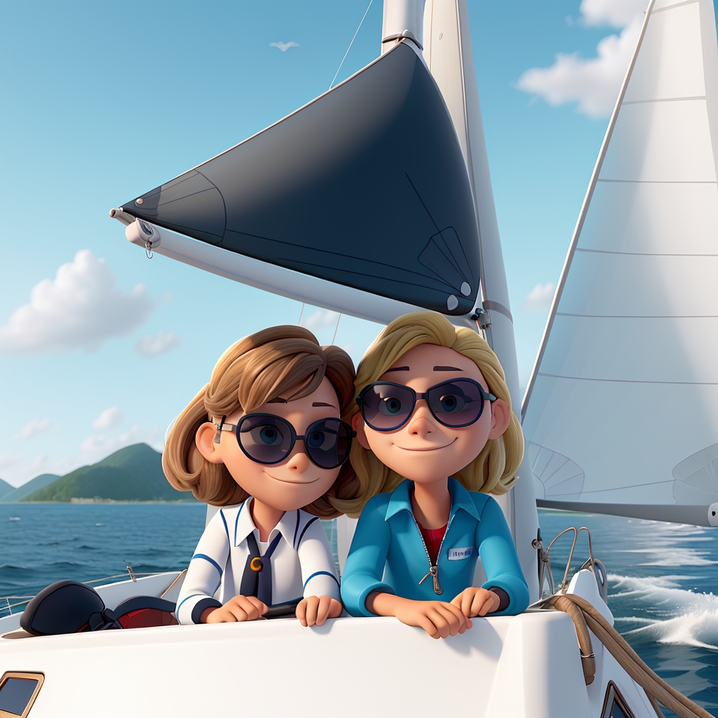 Zwei Teens mit polarisierender Sonnenbrille beim Segeln. Zwei Mädchen mit polarisierender Sonnenbrille auf der Segelyacht.